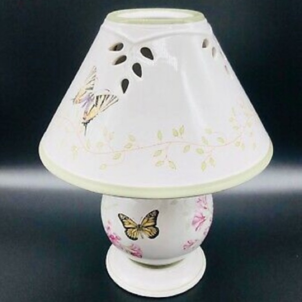 Rare LENOX Butterfly Meadow Candle Lamp With Shade, retired design 10.5" tall